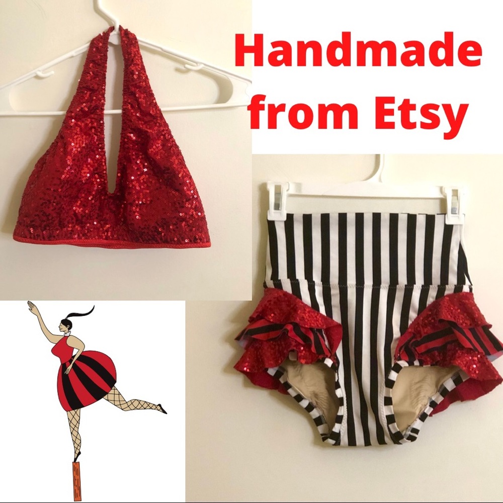 Small Sequin Halter and Bottom with Ruffles Aerial Circus Costume Handmade